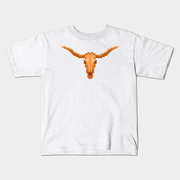 Pixel Longhorn Skull Kids T-Shirt by EvilTees